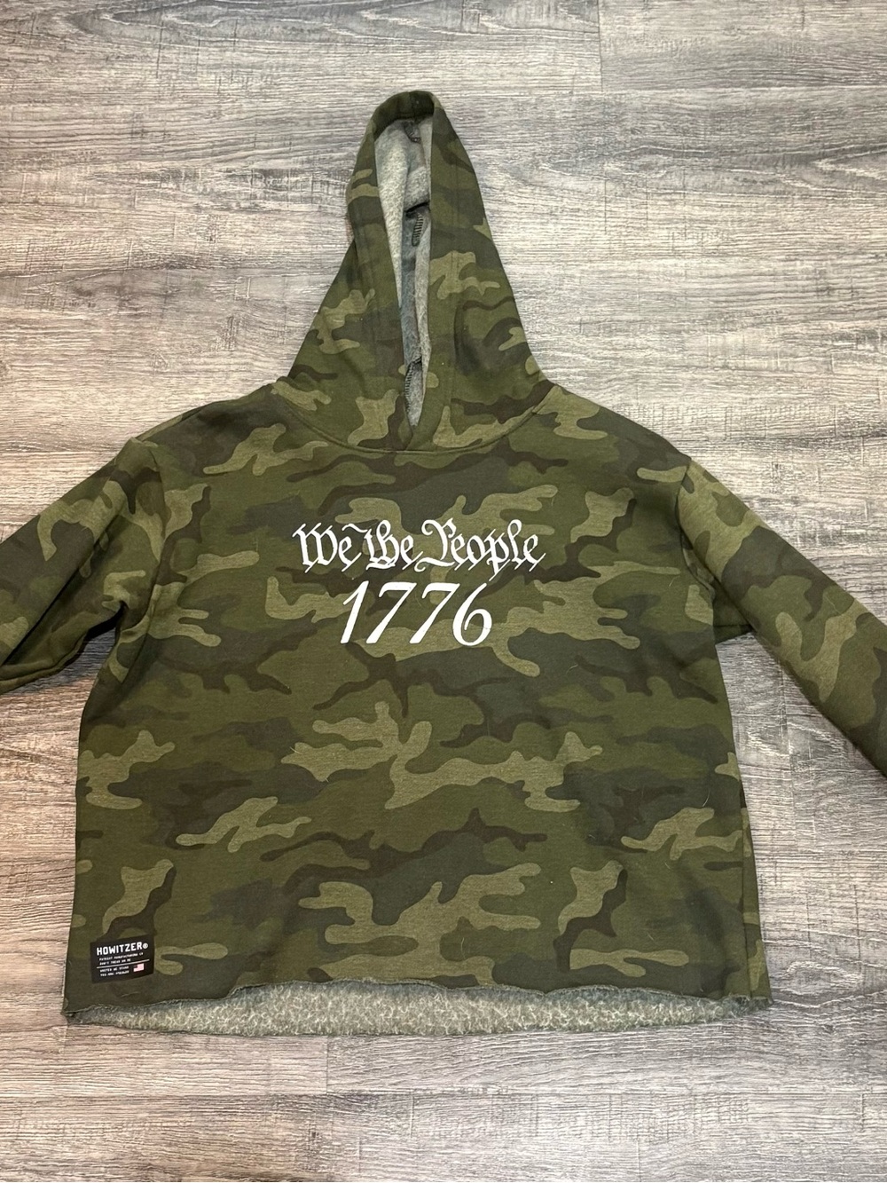 Camo Pullover Hoodie with "We the People 1776" Chest Print - Green
